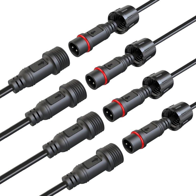 YETOR Waterproof Connectors 2 Wire,18AWG Male Female Plug LED Connector with 2Pin Waterproof Connectors,IP68 20CM Extension Cable for Car, Truck, Boat,LED Strip Lights,(4Pairs) - Image 1